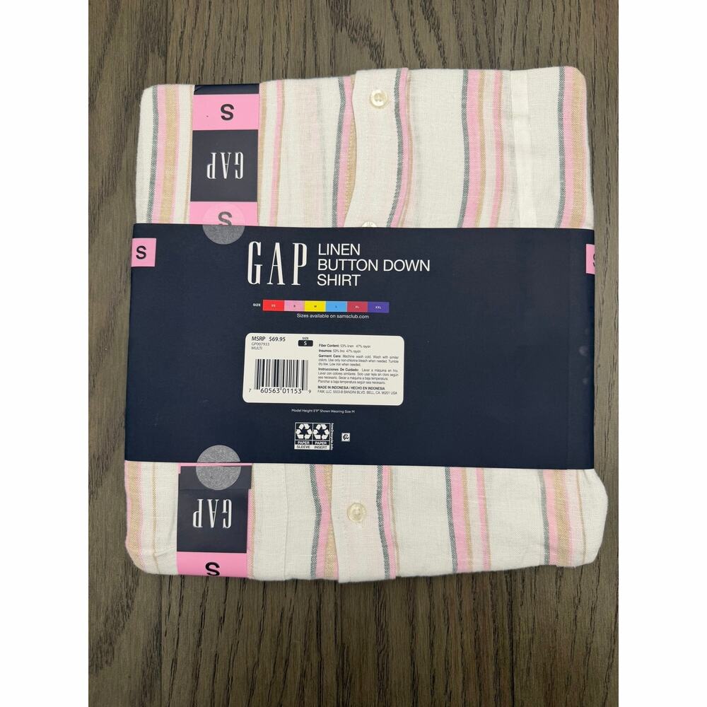GAP Linen Button Down Shirt Women’s Small Pink Stripe NWT - Picture 3 of 4